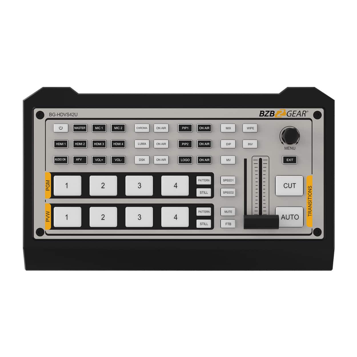 BZB Gear - BZBGEAR 4-Channel Live Streaming Video Switcher/Audio Mixer - Gray