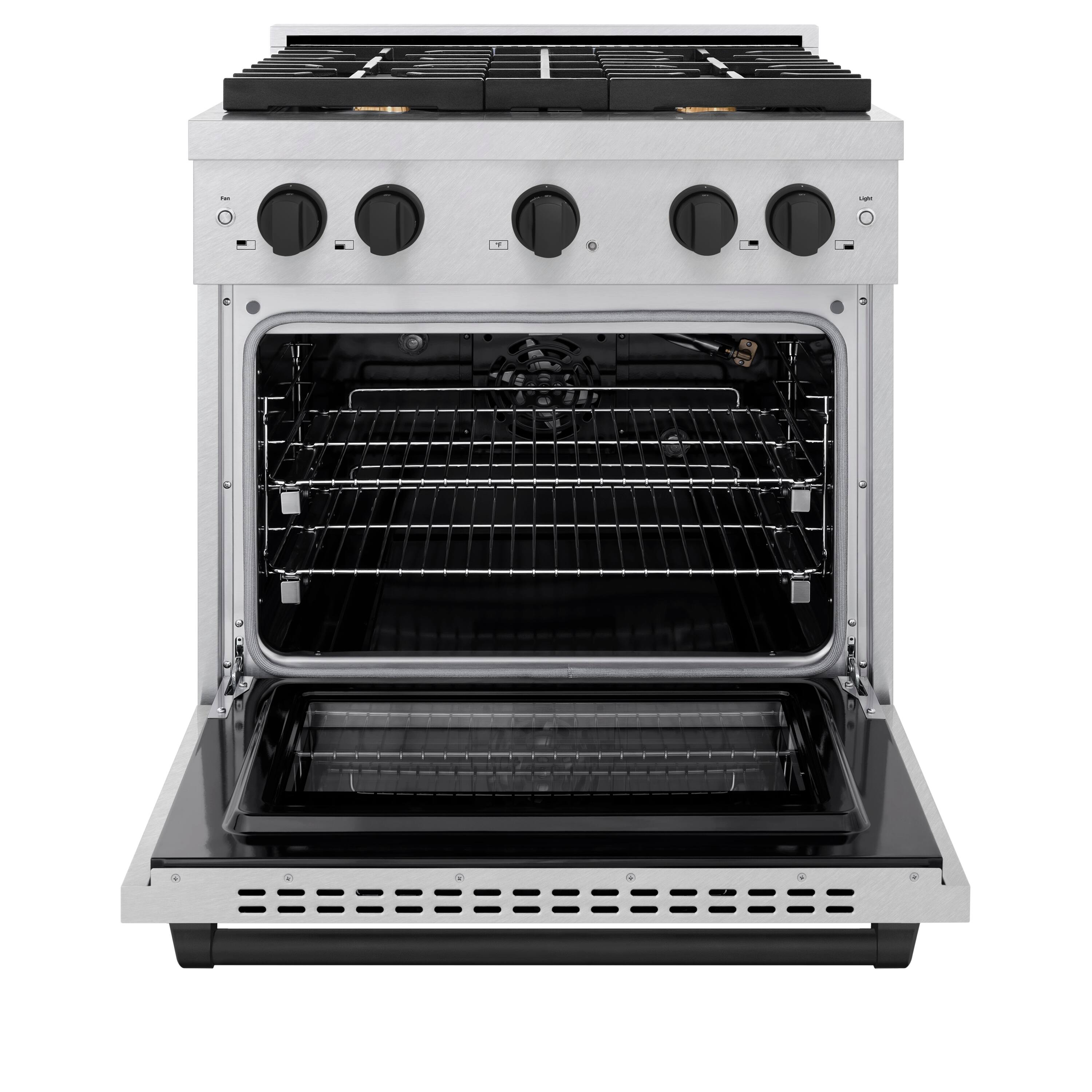 Angle. ZLINE - ZLINE Autograph 30 in. Paramount Satin Steel Gas Range w/ 4 Burners & Black Accents (SGRSZ-30-MB) - Stainless Steel.