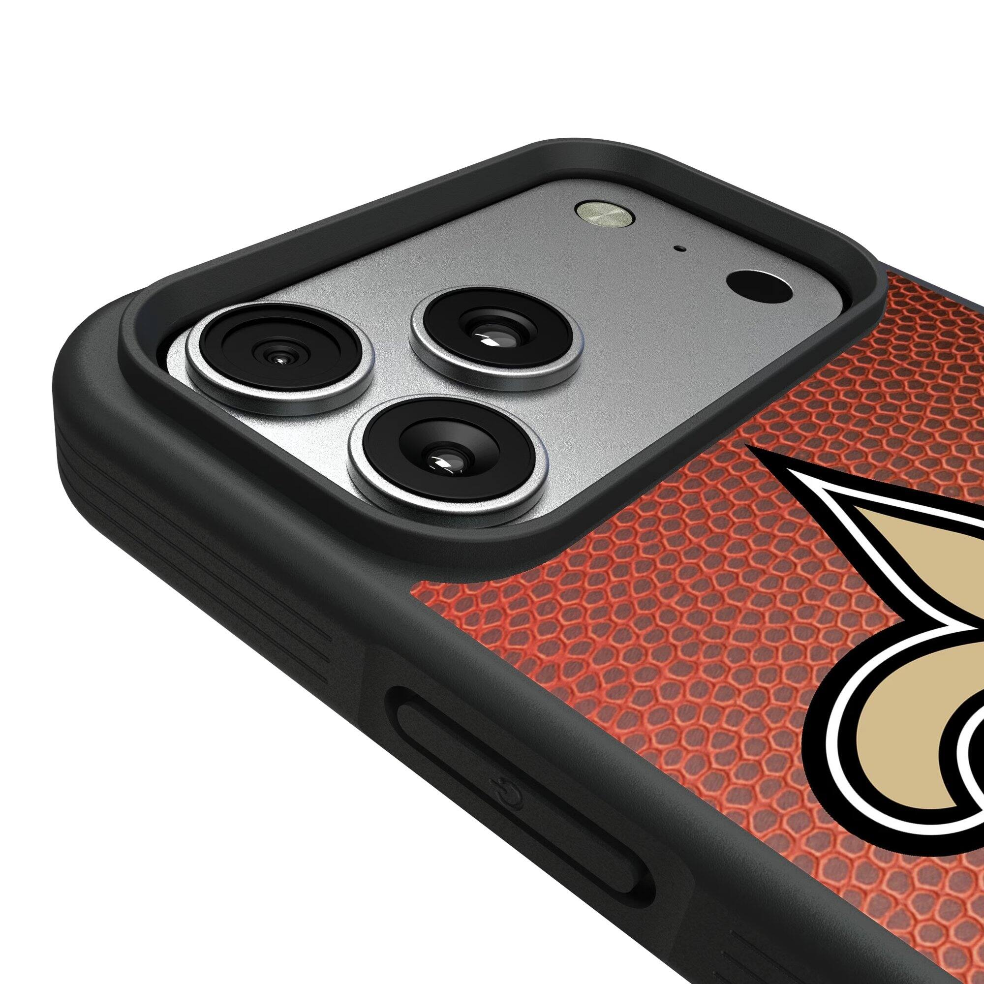 Alt View 2. Keyscaper - New Orleans Saints iPhone Bump Case with Football Design - 15 Plus - Multicolor.