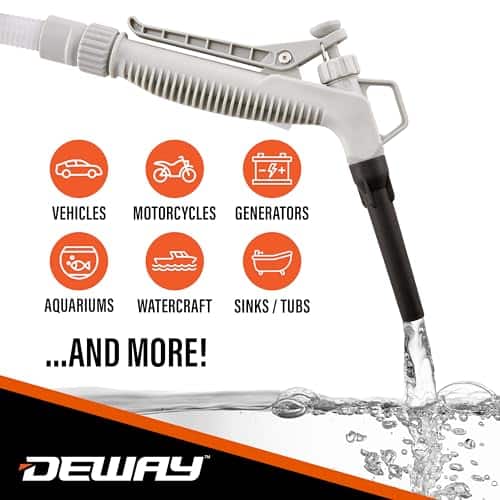 Deway - Battery-Powered Stick Fuel Transfer Pump with Hand Trigger Nozzle, 3.2GPM Flow Rate & 51” Clear Transfer Hose - Grey