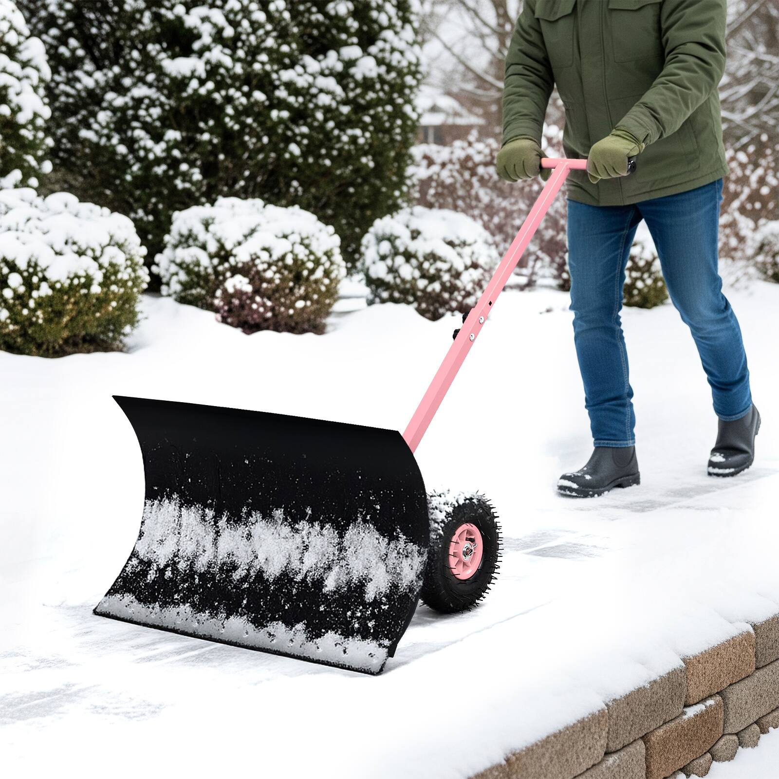 Alt View 3. Winado - Snow Shovel with Wheels, 29" Wide 18" Long Snow Plow Shovel Angle & Height Adjustable Padded Handle Efficient Snow - Black.