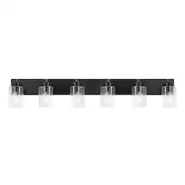 Jonathan Y - Irving 40" 6-Light Seeded Glass/Iron Modern Contemporary LED Vanity Light, Black - Black/Clear