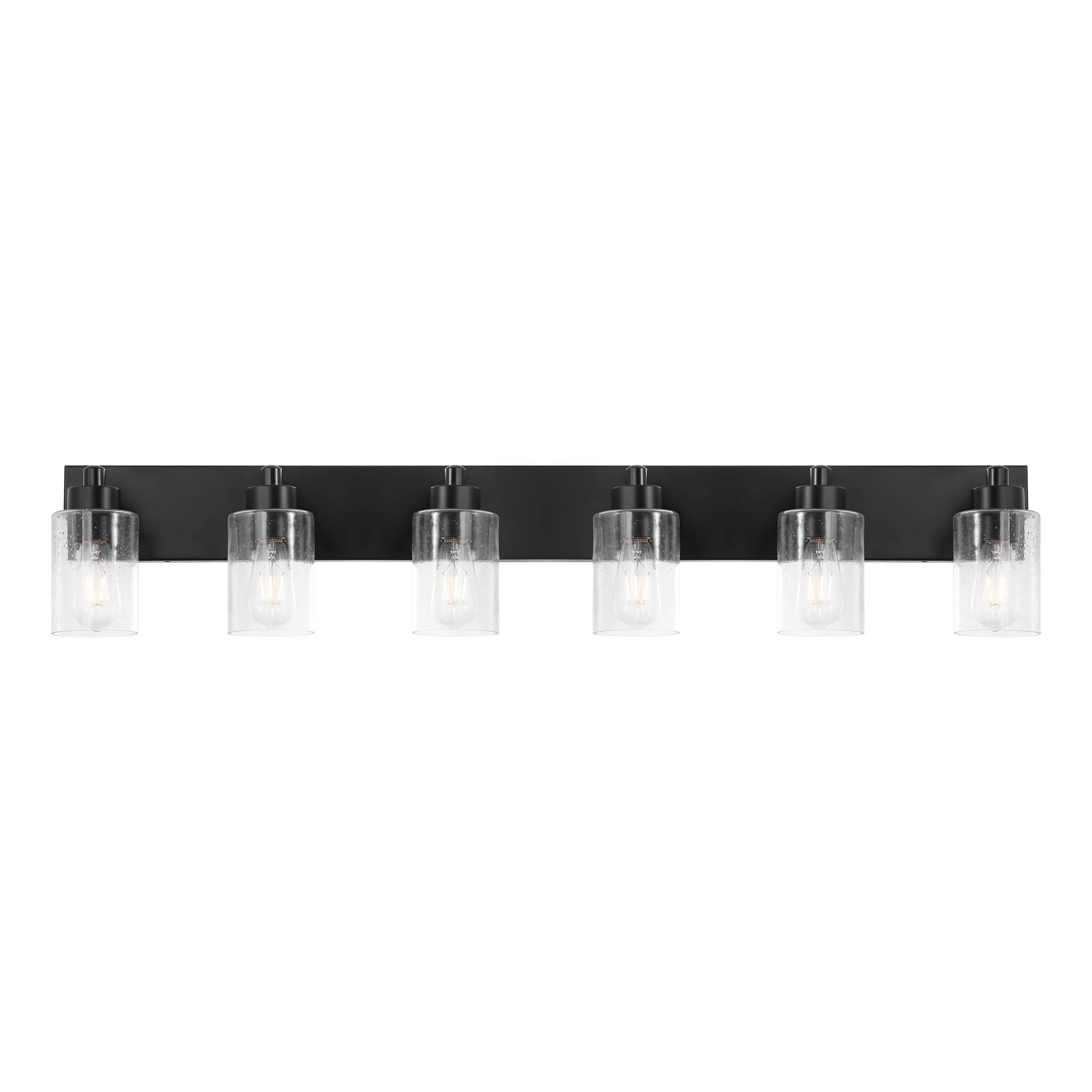 Front. Jonathan Y - Irving 40" 6-Light Seeded Glass/Iron Modern Contemporary LED Vanity Light, Black - Black/Clear.
