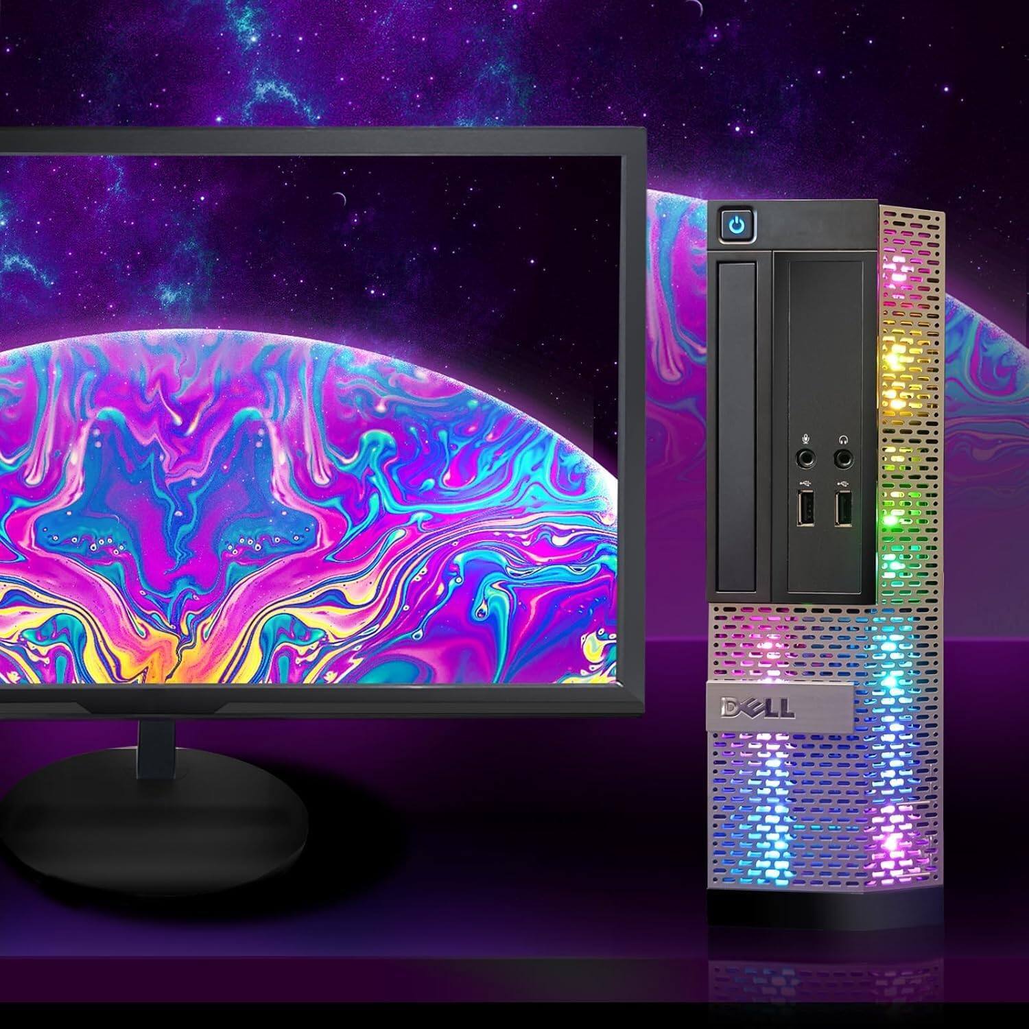 Back. Dell - Dell RGB OptiPlex Desktop PC Combo, Intel Core i7 up to 3.8GHz, 16G RAM, 512G SSD, New 22'' Monitor, USB WiFi 6, WIN11P - Black.