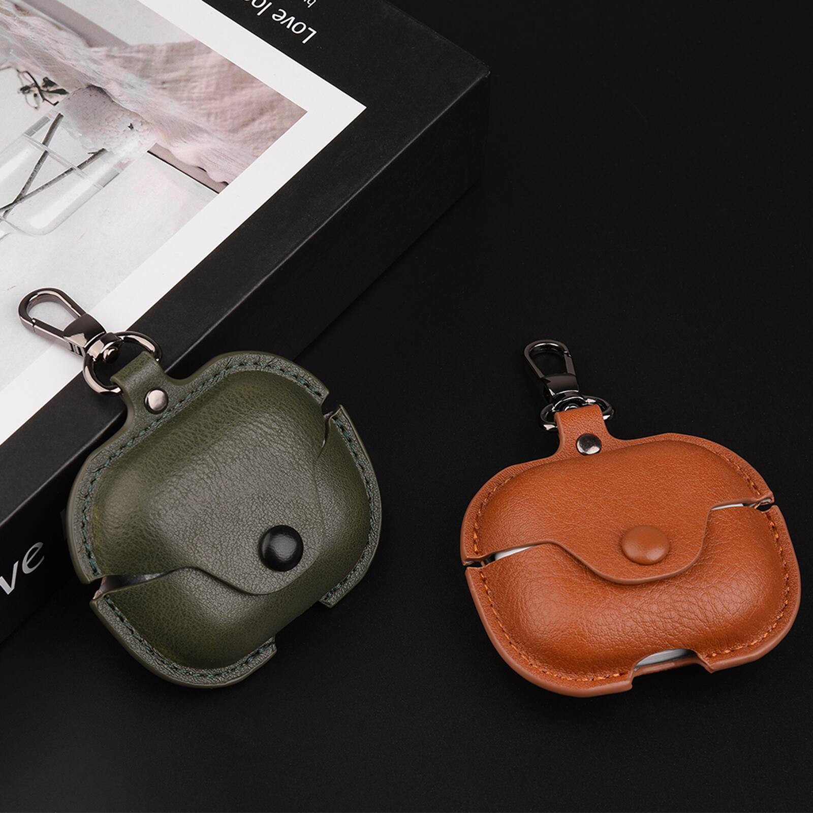 Alt View 4. Dteck - Slim Faux Leather Earbuds Case for Samsung Galaxy Buds 3/3 Pro/3 FE) with Keychain,Business Dustproof Earphone Cover - Black.