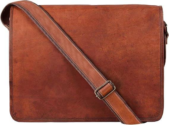 Front. Vulpecula Spade - 15 inch Vintage Crossbody Full Grain Leather Laptop Messenger Bag - brown.