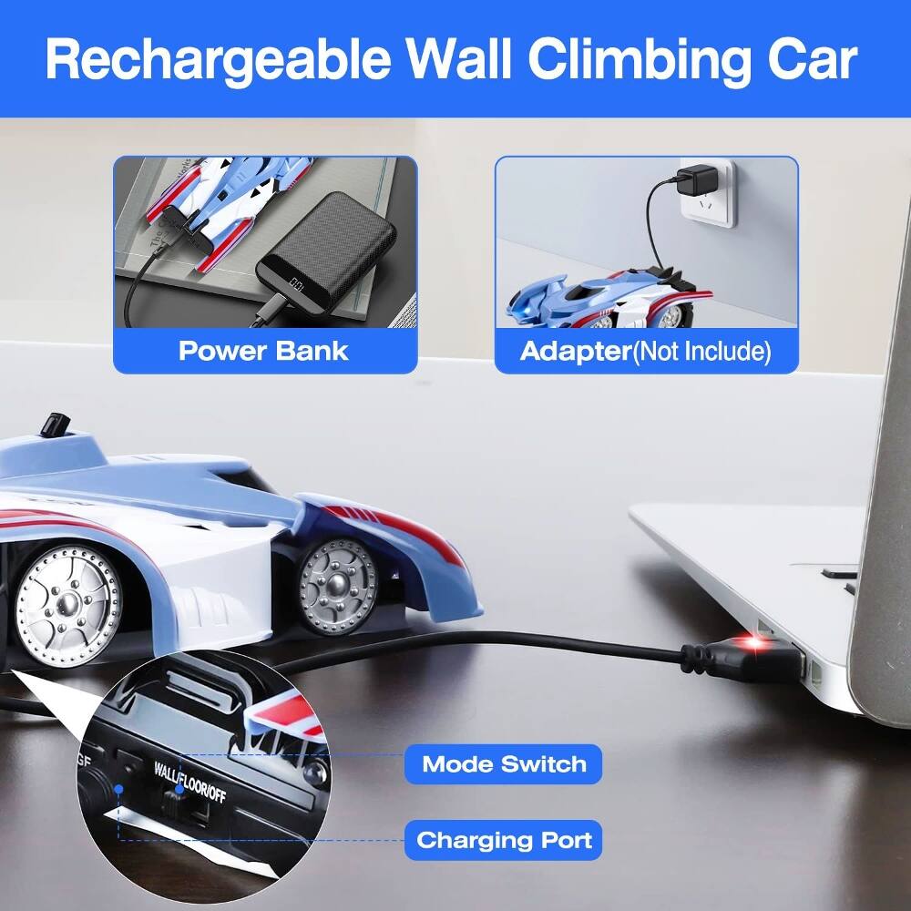 Rechargeable Wall Climbing Car DO Power Bank Adapter (Not Include) GF WALL/FLOOR OFF Mode Switch Charging Port