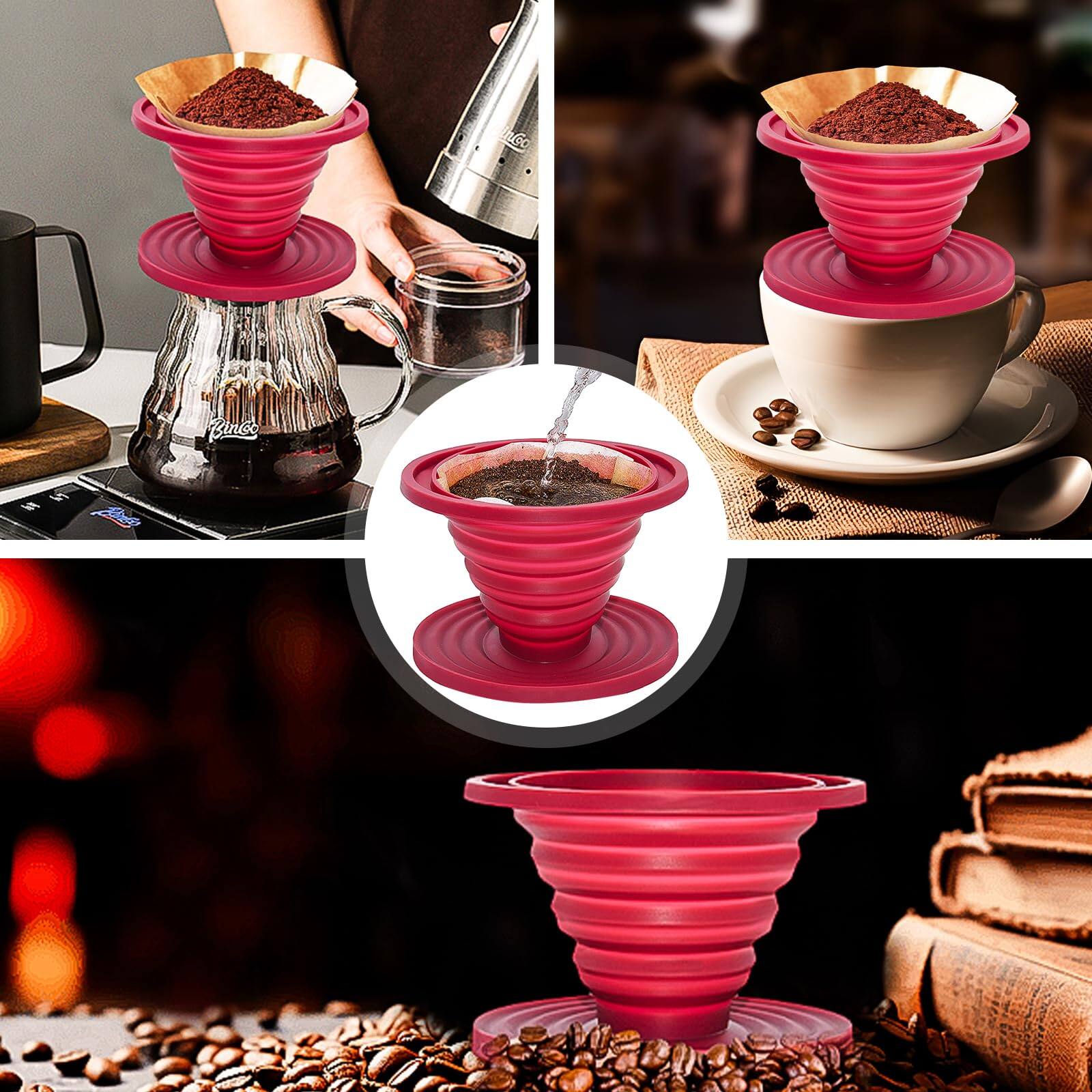 Alt View 3. Fabibe - 2 Collapsible Pour Over Coffee Dripper Reusable Silicone Filter Holder Food Grade Suitable For Camping Picnic Party T... - Default.