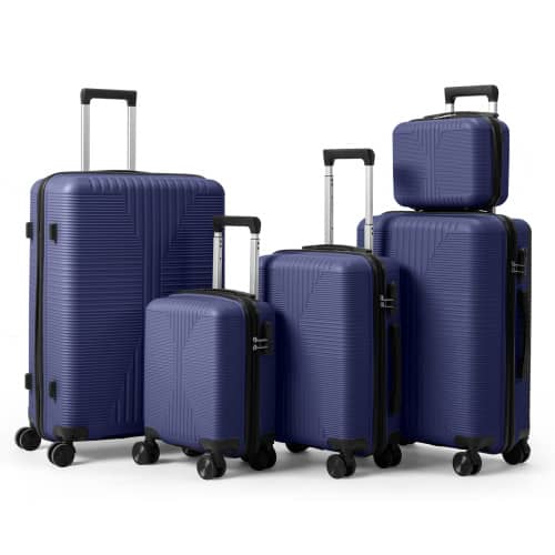 Front. Winado - 12"/16"/20"/24"/28" Carry on 5 Piece PP Hardside Luggage Suitcase Set with Built-in Lock Spinner Wheels Travel Business - Navy Blue.