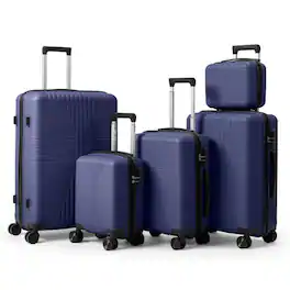 Winado - 12"/16"/20"/24"/28" Carry on 5 Piece PP Hardside Luggage Suitcase Set with Built-in Lock Spinner Wheels Travel Business - Navy Blue