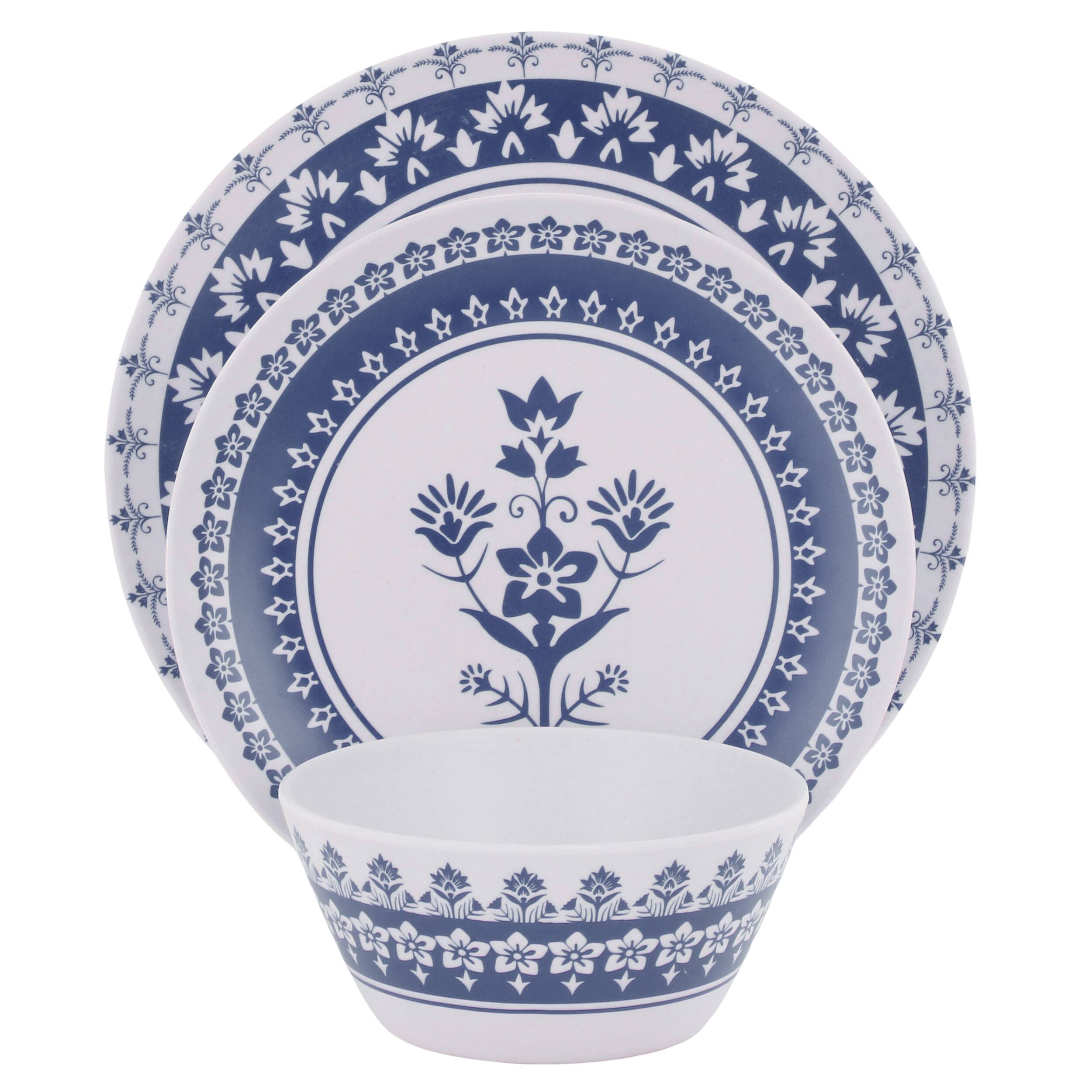 Alt View 1. Martha Stewart - Martha Stewart 12 Piece Round Bamboo Fiber Dinnerware Set in Blue - Blue.