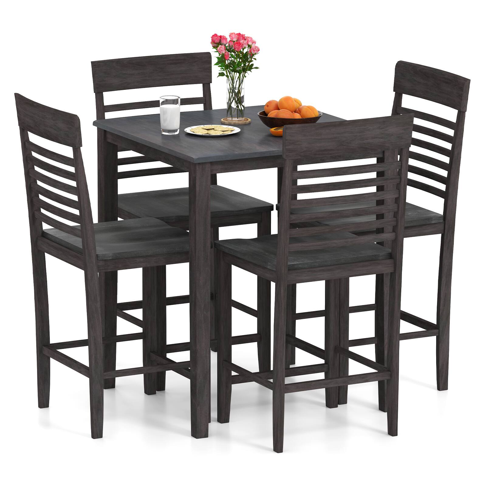 Alt View 1. Gymax - Gymax 5 PCS Counter-Height Dining Table Set for 4 Square Kitchen Table & 4 Bar Chairs - Grey.