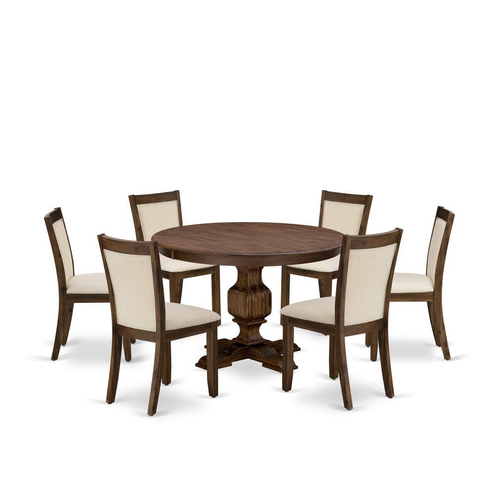 East West Furniture - 7-Piece Kitchen Table Set - A Lovely Dining Table and 6 Gorgeous Light Beige Linen Fabric Dining - Multi-Color
