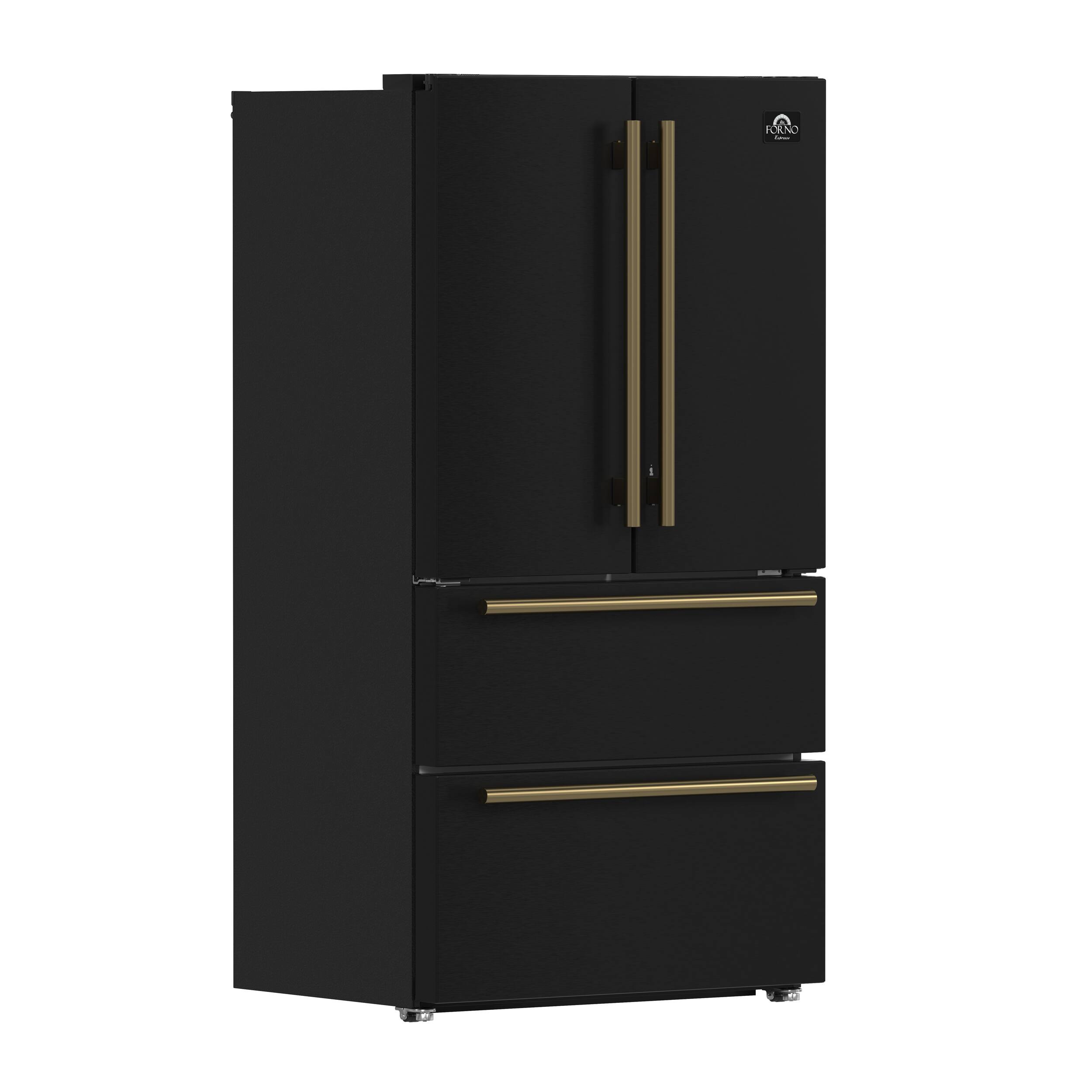 Left. Forno Appliances - Moena Espresso 19.2 Cu. Ft. Freestanding Refrigerator with French Doors and Automatic Ice Maker - Black.