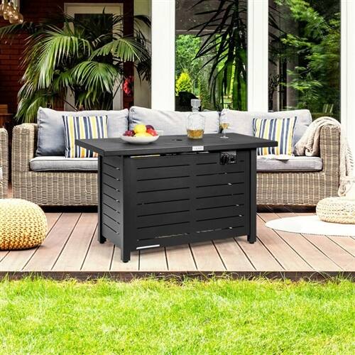 Angle. SlickBlue - 60,000 BTU Rectangular Fire Pit Table – Portable LP Gas Propane, Brown Color - Brown.