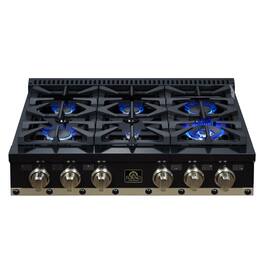 Forno Appliances - 36 in. Wide 6 Burner Ambassador Built-In Gas Cooktop - Black - Black