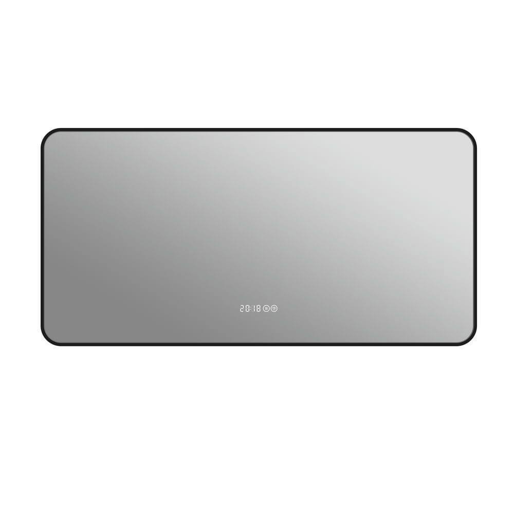 Alt View 4. Kadyn - 48"x32" Black Frame LED Vanity Mirror, Rounded Corners/Temp Display/Tri-Color Light/Anti-Fog HD Tempered Glass, Black.