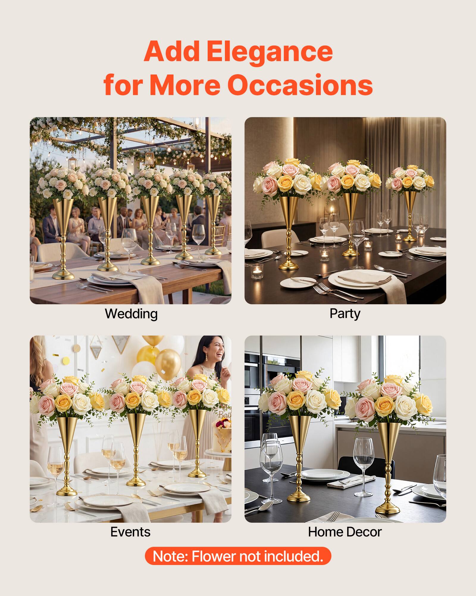 Add Elegance for More Occasions

Wedding Party Events Home Decor

Note: Flower not included.