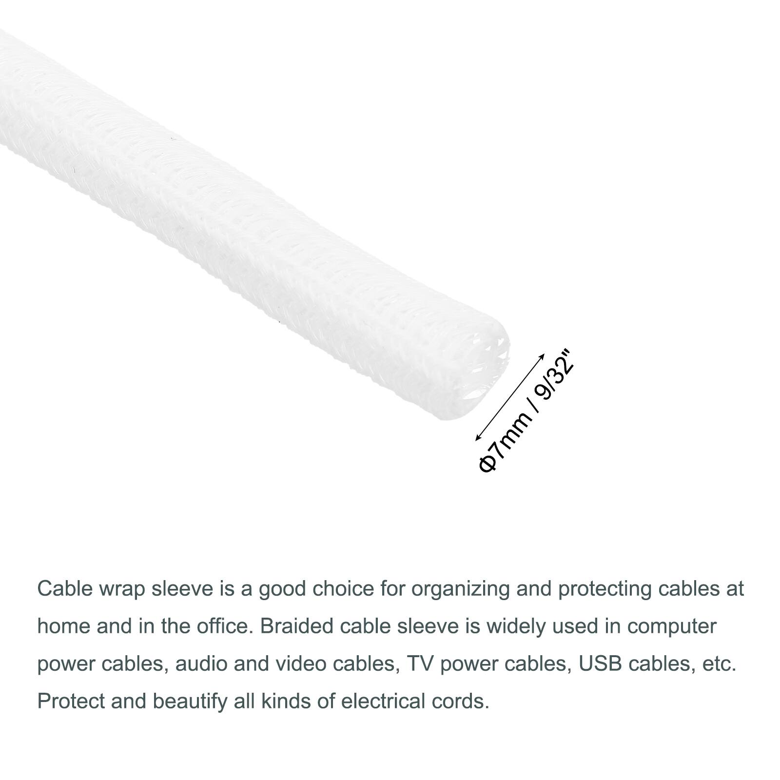 9/32" (7mm) Cable Wrap Sleeve is a good choice for organizing and protecting cables at home and in the office. Braided cable sleeve is widely used in computer power cables, audio and video cables, TV power cables, USB cables, etc. Protect and beautify all kinds of electrical cords.