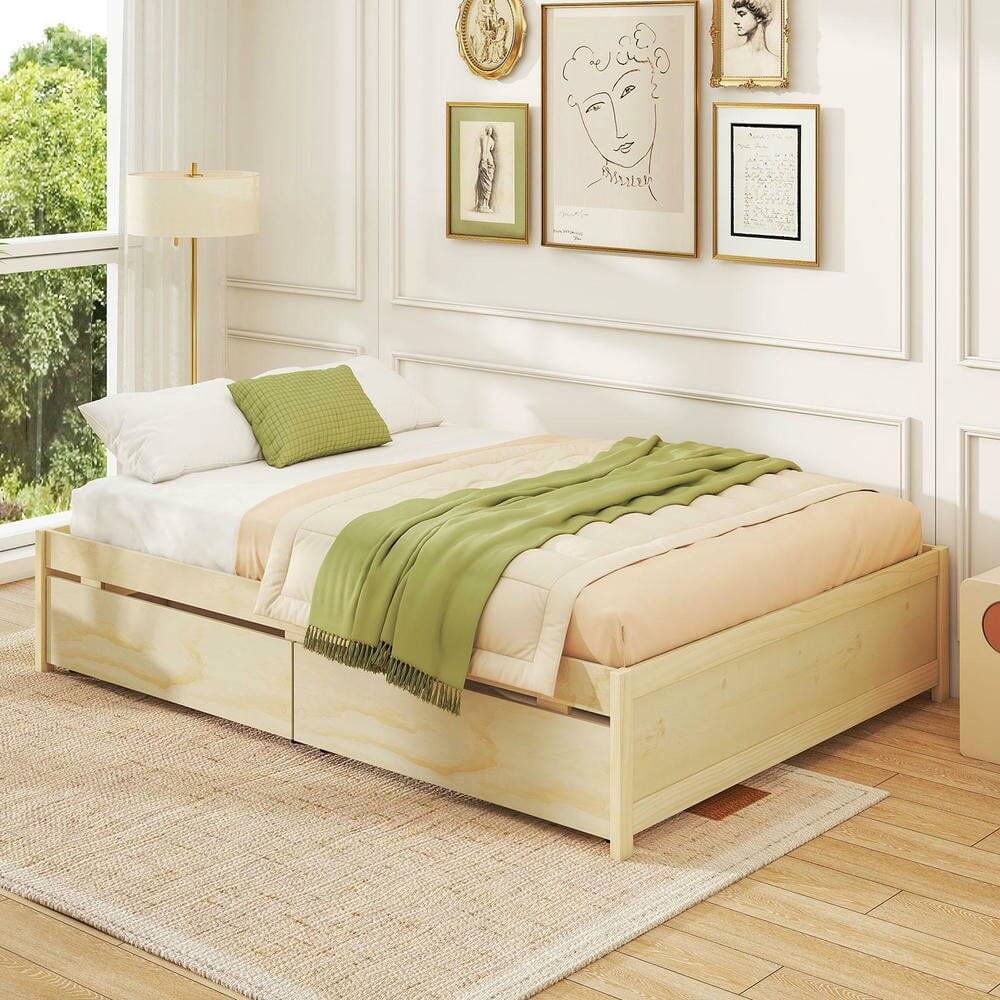 Back. Kadyn - Full Size Wooden Bed Frame with Two Rolling Under-Bed Storage Drawers, Offers Ample Space for Organizing Bedding - Brown.