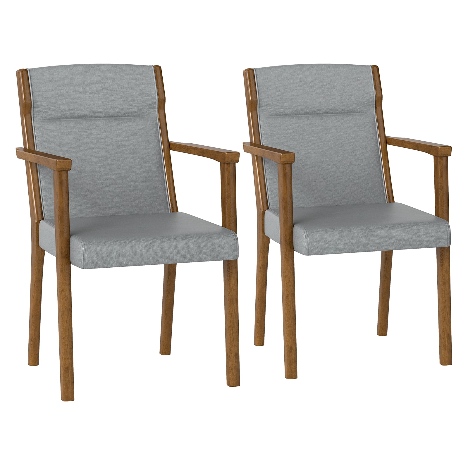 WELLFOR - Set of 2 Upholstered Wooden Accent Chairs with High Back and Soft Cushions - Gray