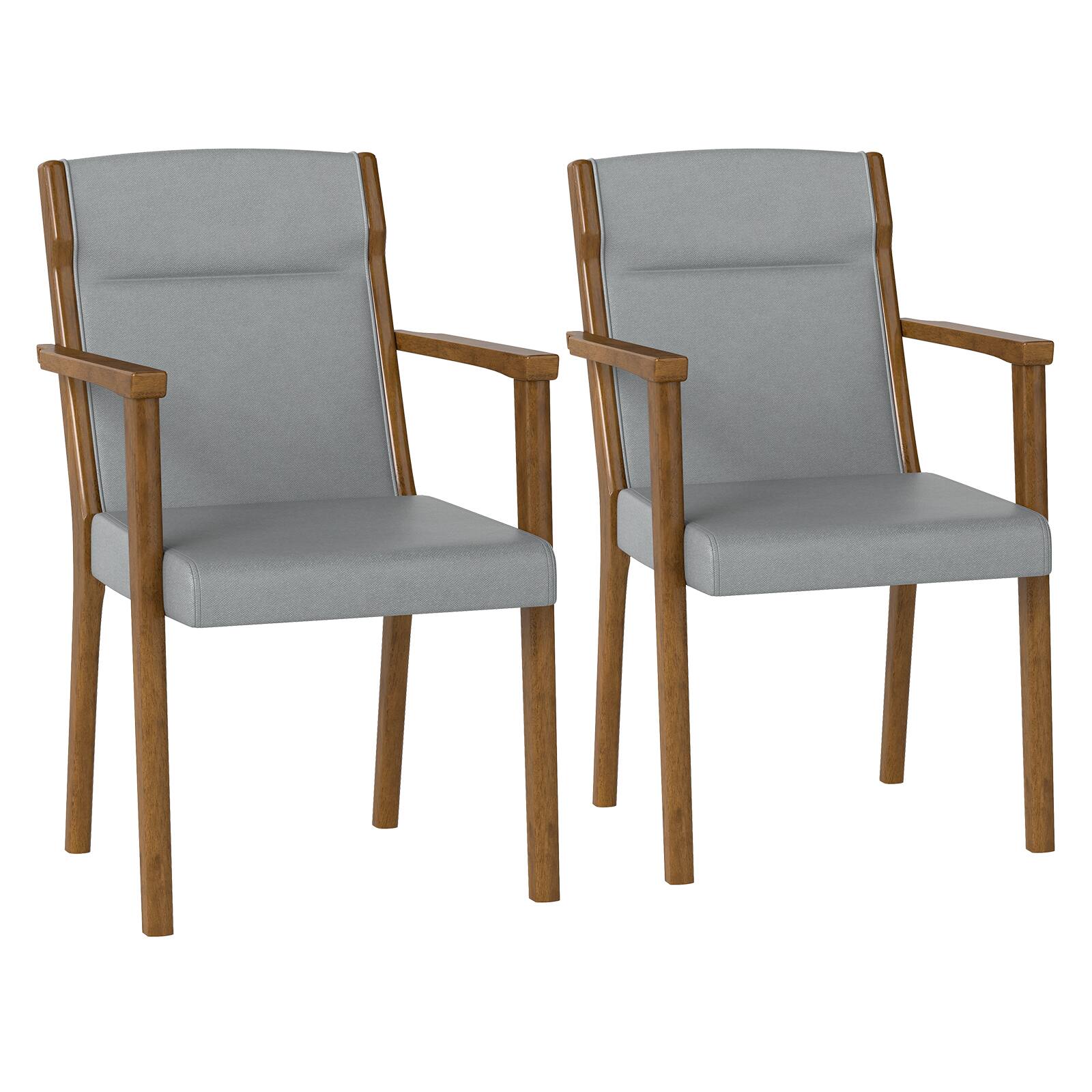 Front. WELLFOR - Set of 2 Upholstered Wooden Accent Chairs with High Back and Soft Cushions - Gray.