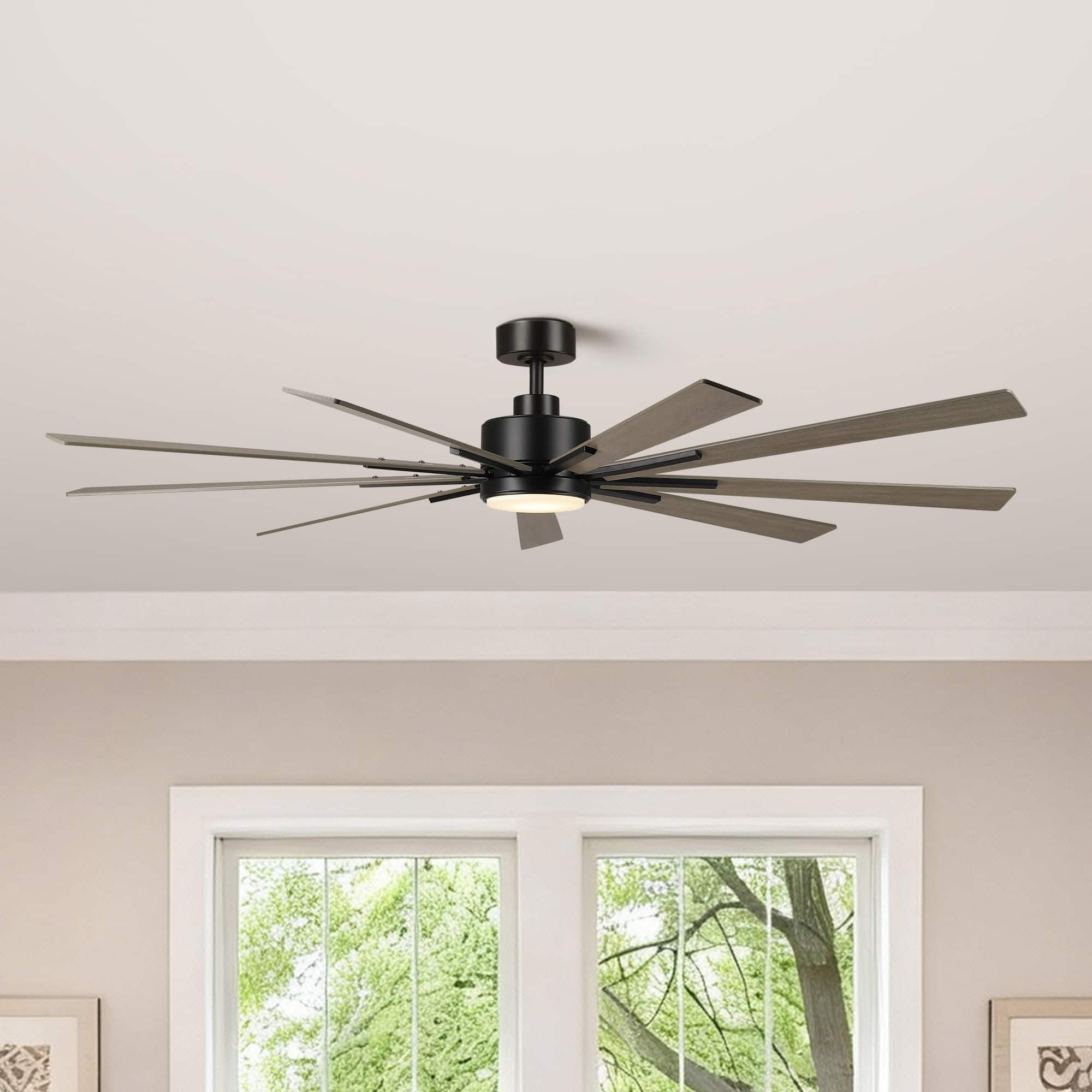 Parrot Uncle - 72" Farmhouse Integrated LED Dimmable Windmill Ceiling Fan with Light, Remote and Glass Shade - Matte Black