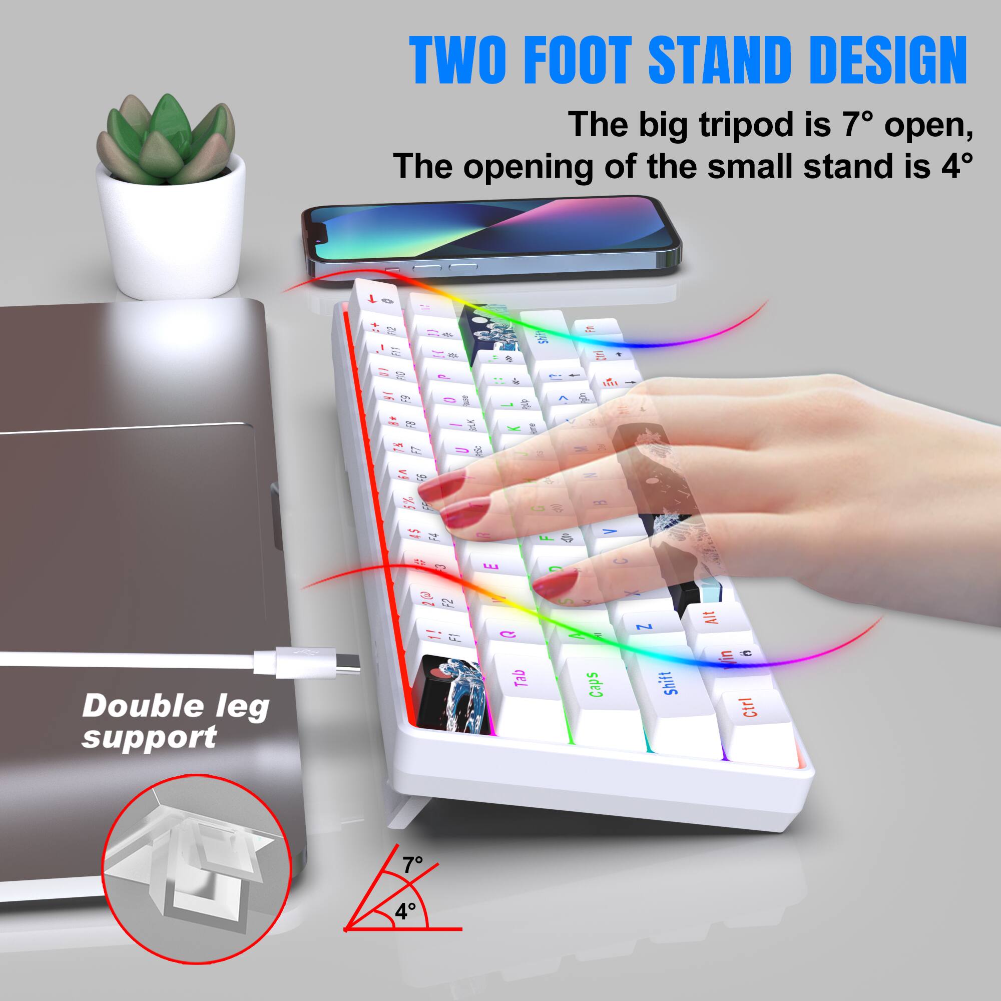 TWO FOOT STAND DESIGN  
The big tripod is 7° open,  
The opening of the small stand is 4°  

Double leg support