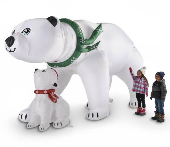 Angle. World Trade - 16' Animated Inflatable Polar Bear Mother & Cub lightshow - White.
