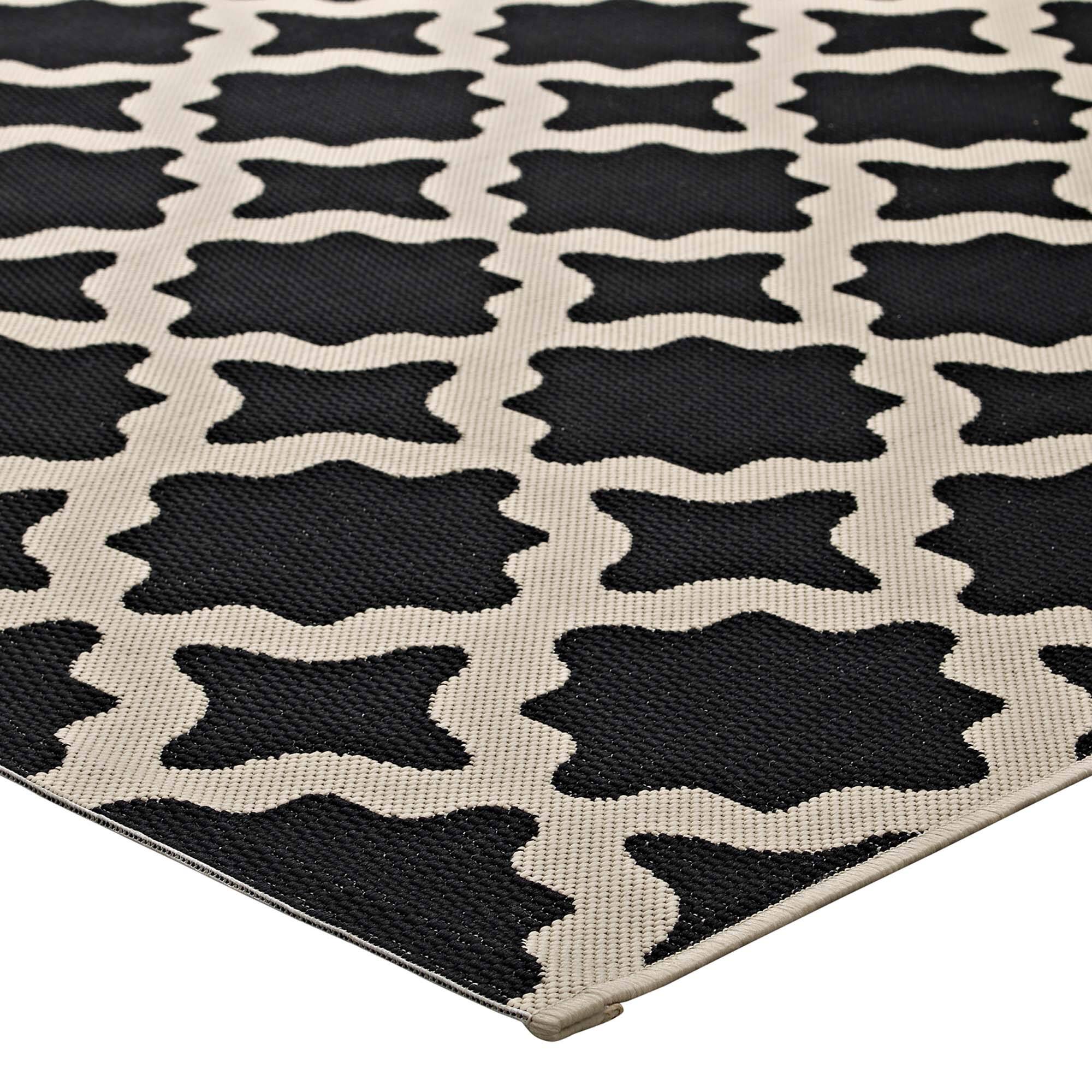 Alt View 4. Modway - Cerelia Moroccan Trellis Indoor and Outdoor Area Rug - Black and Beige.