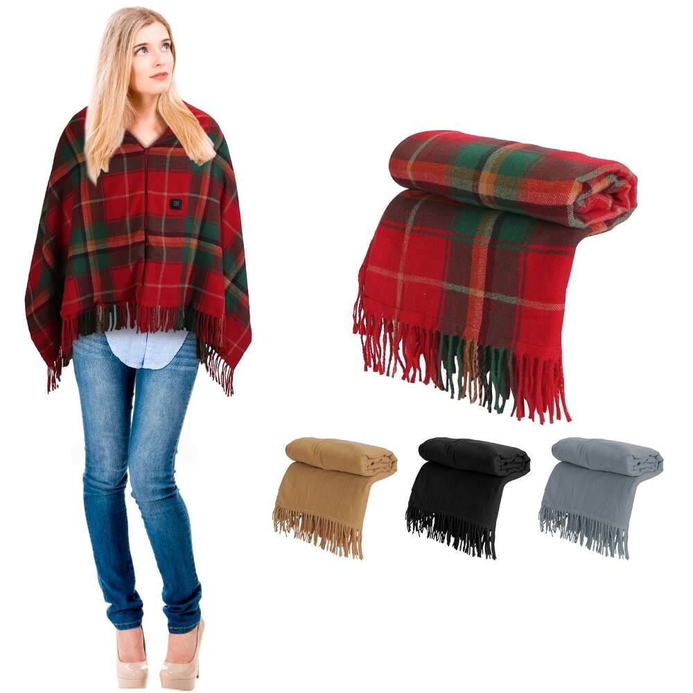Alt View 1. Loheer - Loheer USB Heated Shawl with Zipper Wearable Heating Blanket 77x24 Inch - Christmas.