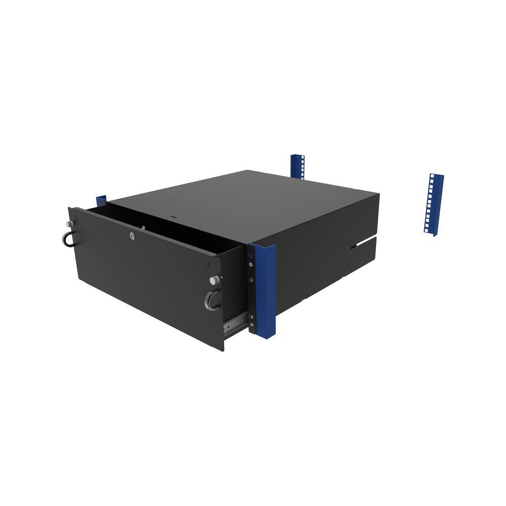 Front. RackSolutions - RackSolutions 4U Lockable Rackmount Drawer, 18 Deep with Optional Rear Bracket, 100 lb Capacity - Black.