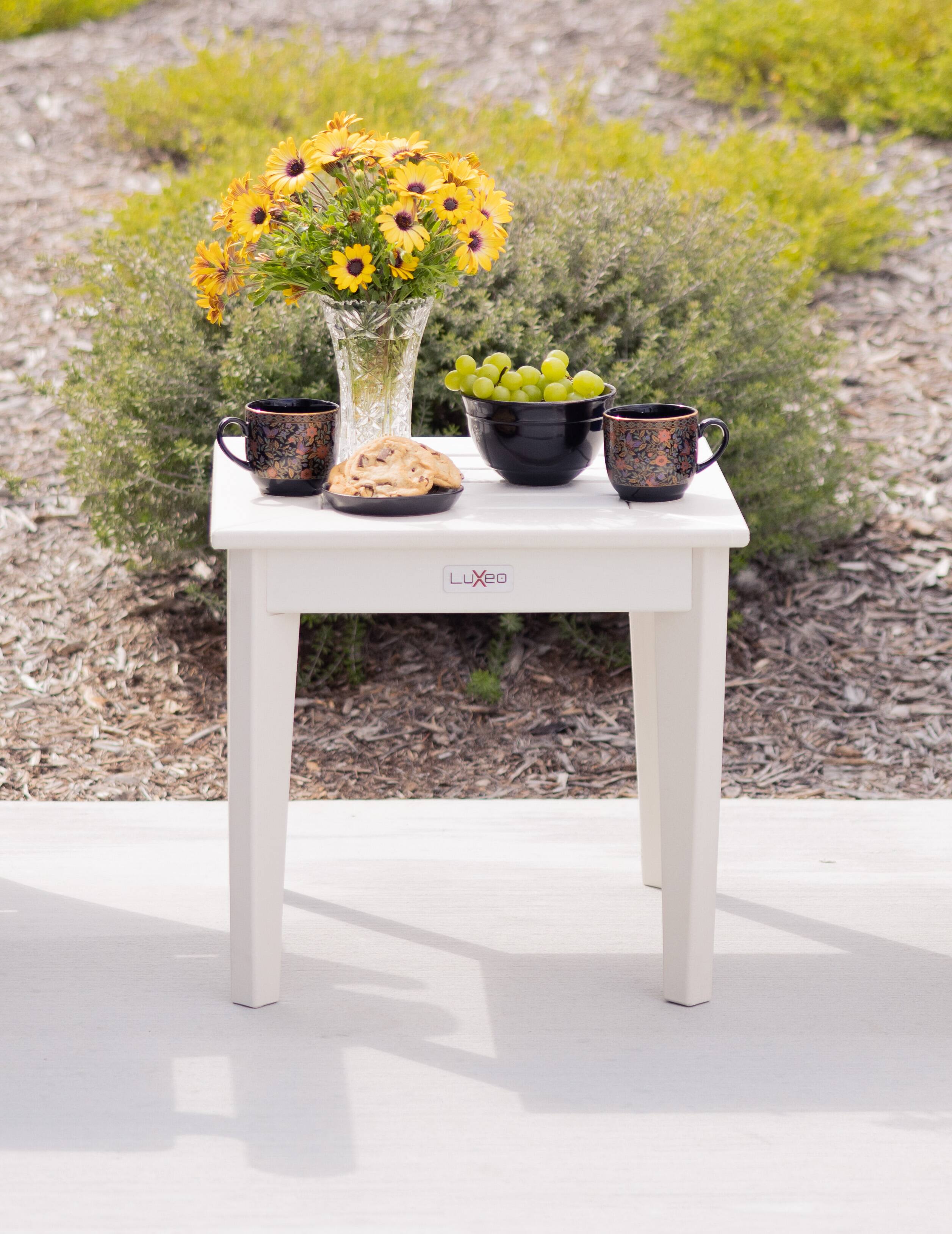 Left. LuXeo - Aspen 18.2" HDPE Outdoor Side Table - White.