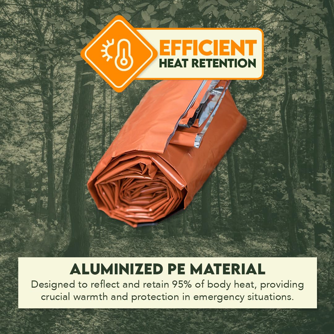**Efficient Heat Retention**

**Aluminized PE Material**

Designed to reflect and retain 95% of body heat, providing crucial warmth and protection in emergency situations.