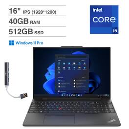 Lenovo - ThinkPad E16 Gen 1 Business Laptop 16.0" IPS WUXGA (Intel i5-1335U, 40GB RAM, 512GB SSD, Win 11 Pro) w/DKZ Hub - Graphite Black