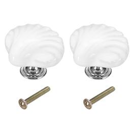 Unique Bargains - 2pcs Shell Ceramic Cabinet Knobs, Decorative Drawer Pulls w/ Screws for Cupboards - White