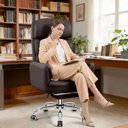 Brick Attic - 500LBS Leather Executive Office Chair, Reclining Swivel Criss Cross Chair with Armrests, High Back and Lumbar Support - Coffee Brown