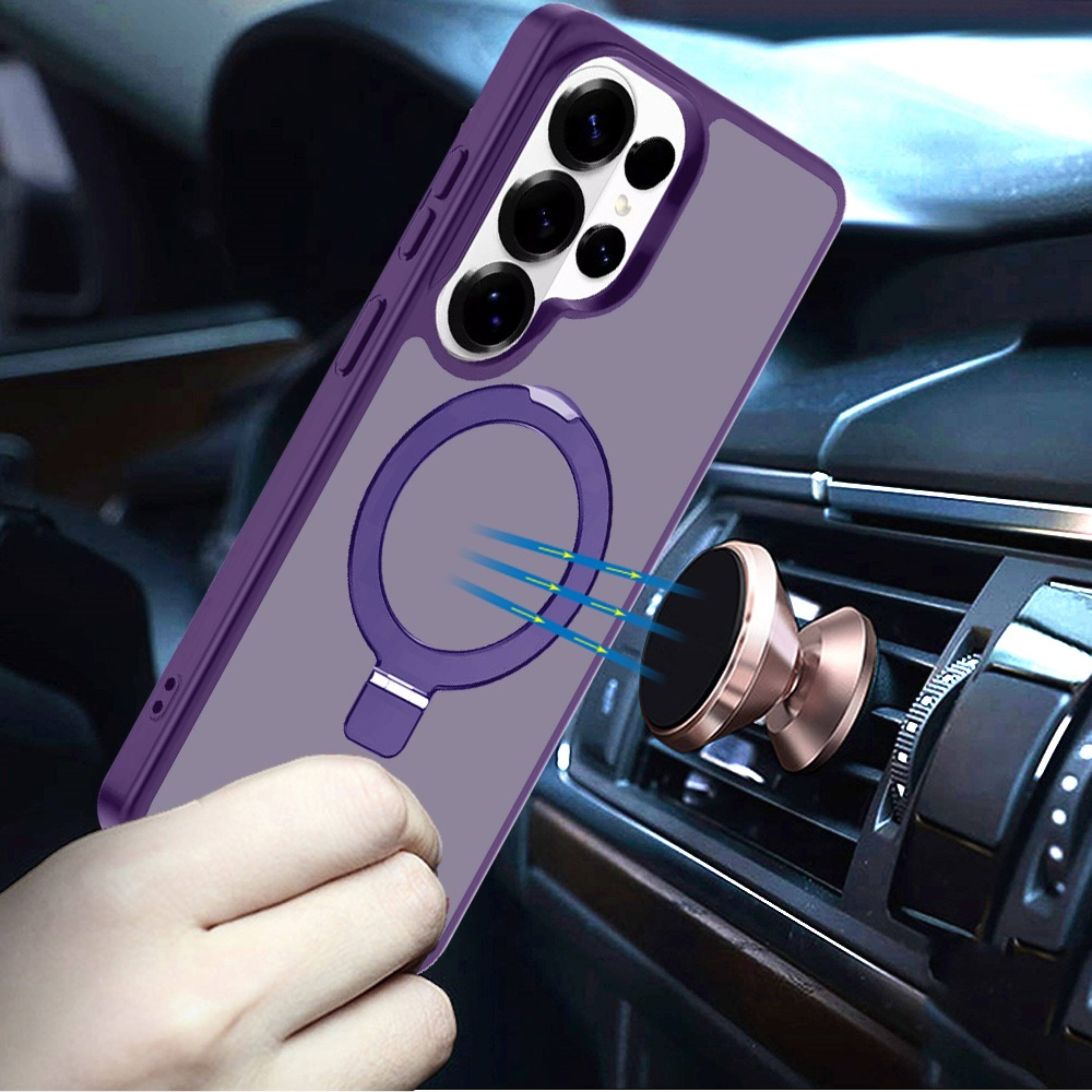 Angle. Kitcheniva - Metal Circle Ring Stand Rugged Cover Phone Case With Tempered Glass For Samsung Galaxy S25 Ultra Dark Purple - Dark Purple.