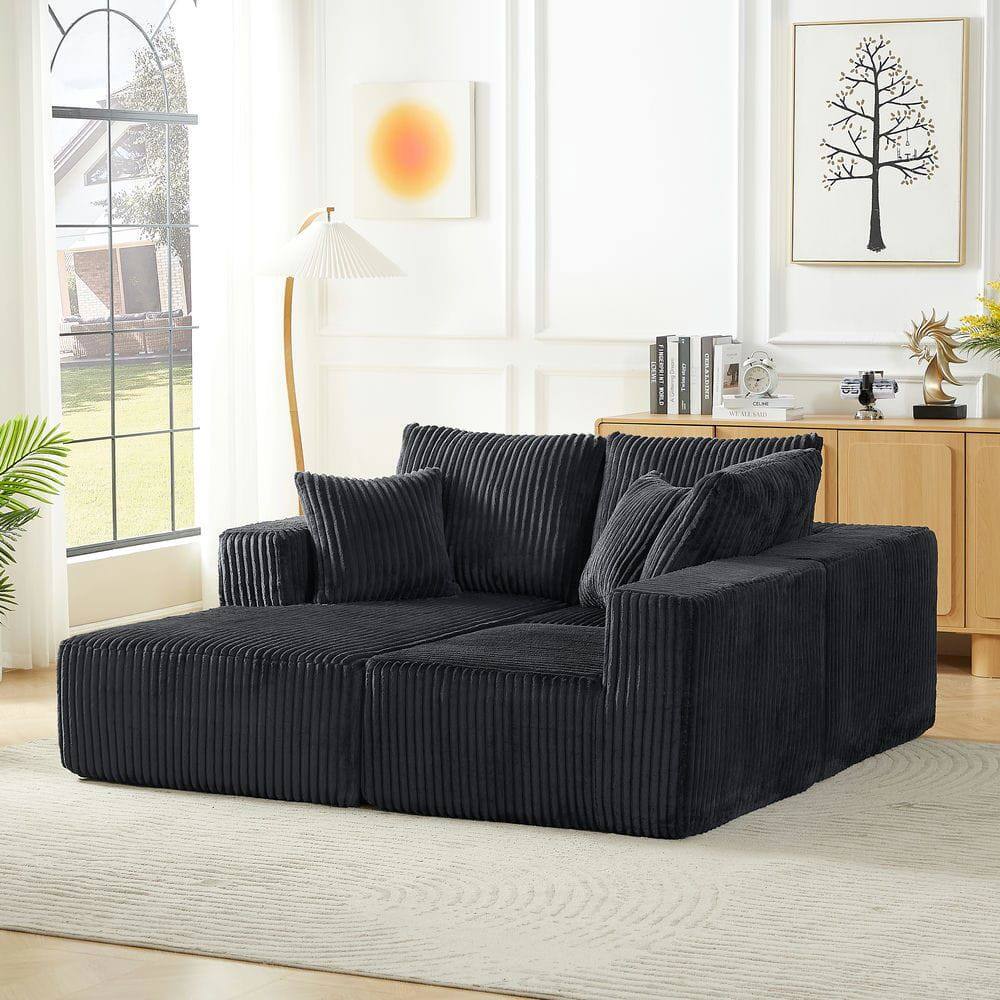 Back. Kadyn - 4-Person Modular Sectional Sofa, Left Chaise Cloud Design with Corduroy Fabric and Deep Seats, Dark Gray - Gray.