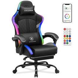 GTPlayer - RGB Gaming Chair with Footrest and LED Lights Computer Gamer Chair - Gray