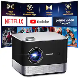 Aurzen - Smart Projector Native 1080p, 36W Speakers & DoIby Audio, Auto Focus Keystone, Netflix Official 500 ANSI - Black