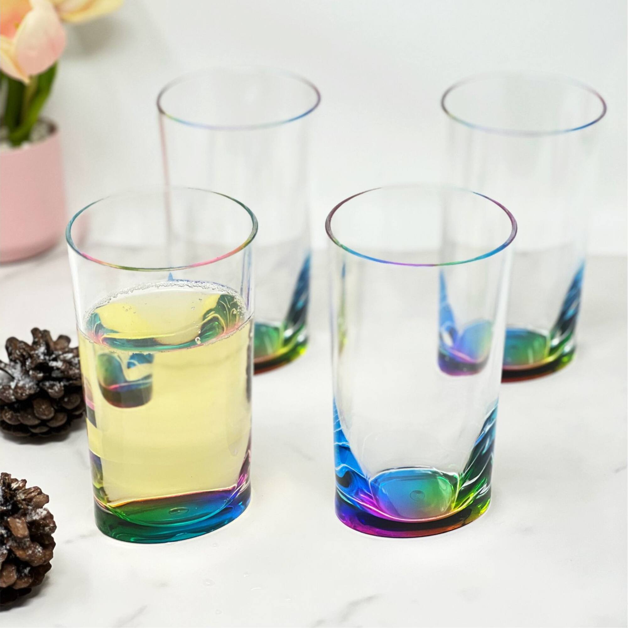 Left. APRILSOUL - Oval Halo Acrylic Glasses Set of 4 Hi Ball Plastic BPA Free Cocktail Drinkware Water Tumblers - white.