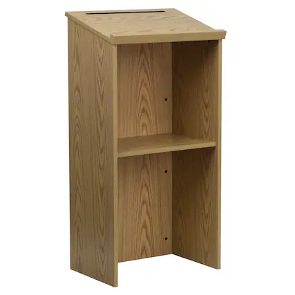 Front. Emma + Oliver - Stand-Up Wood Lectern / Restaurant Host Station - Oak.