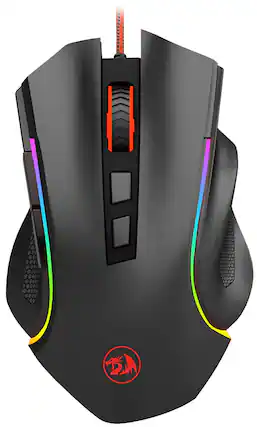 Front. REDRAGON - M602A-RGB Wired Gaming Mouse, 7200 DPI, RGB, 8 Backlit Modes, Ergonomic, 7 Programmable Buttons for Windows PC Gamers - Black.