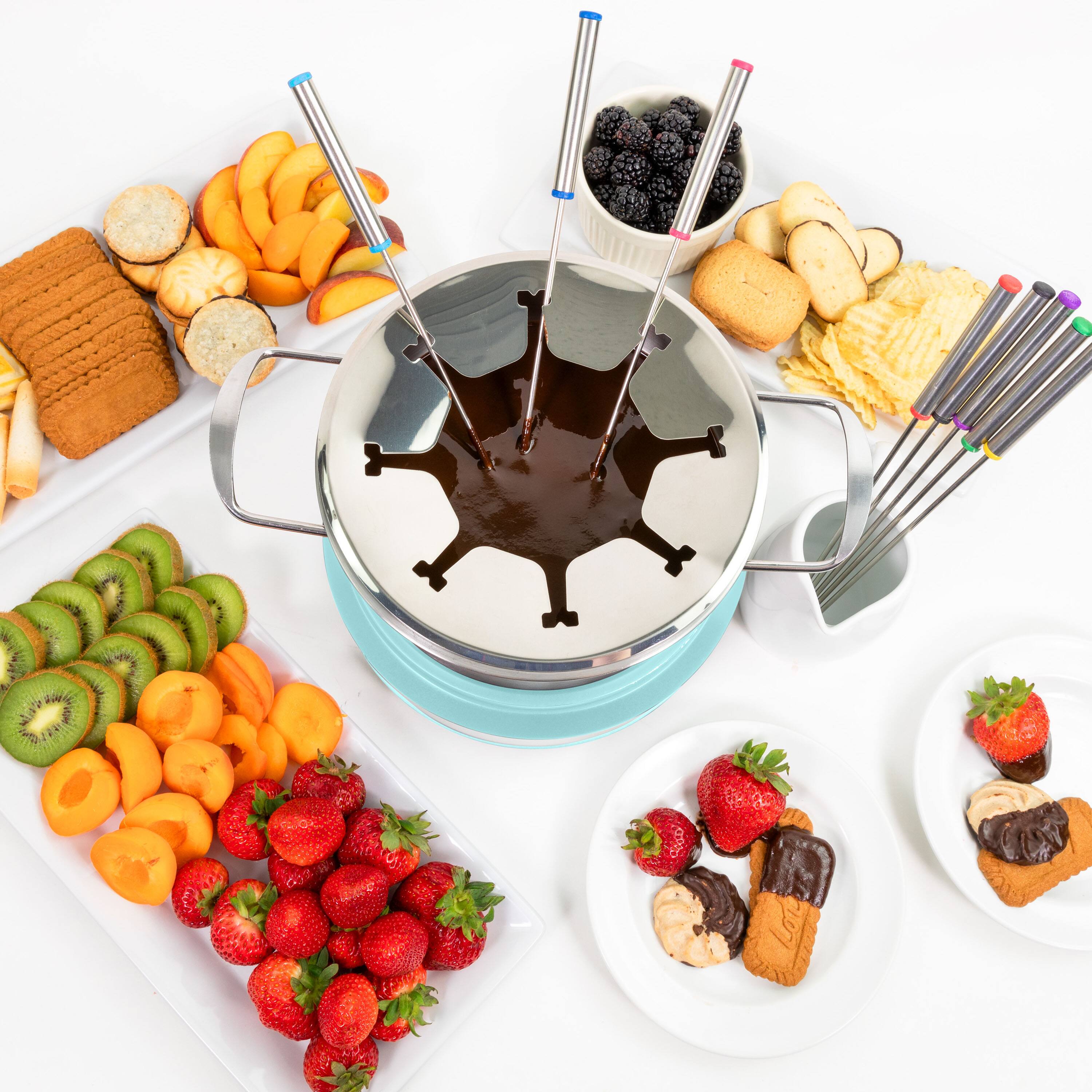 Alt View 4. Nostalgia - 8-cup Fondue Dipping Pot with 6 Fondue Forks - Aqua.