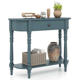 Resenkos - 36"L Retro Wooden 2-Tier Narrow Console Table for Behind Couch/Foyer - Blue