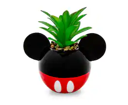 Disney - Mickey Mouse 3-Inch Ceramic Mini Planter with Artificial Succulent - Black