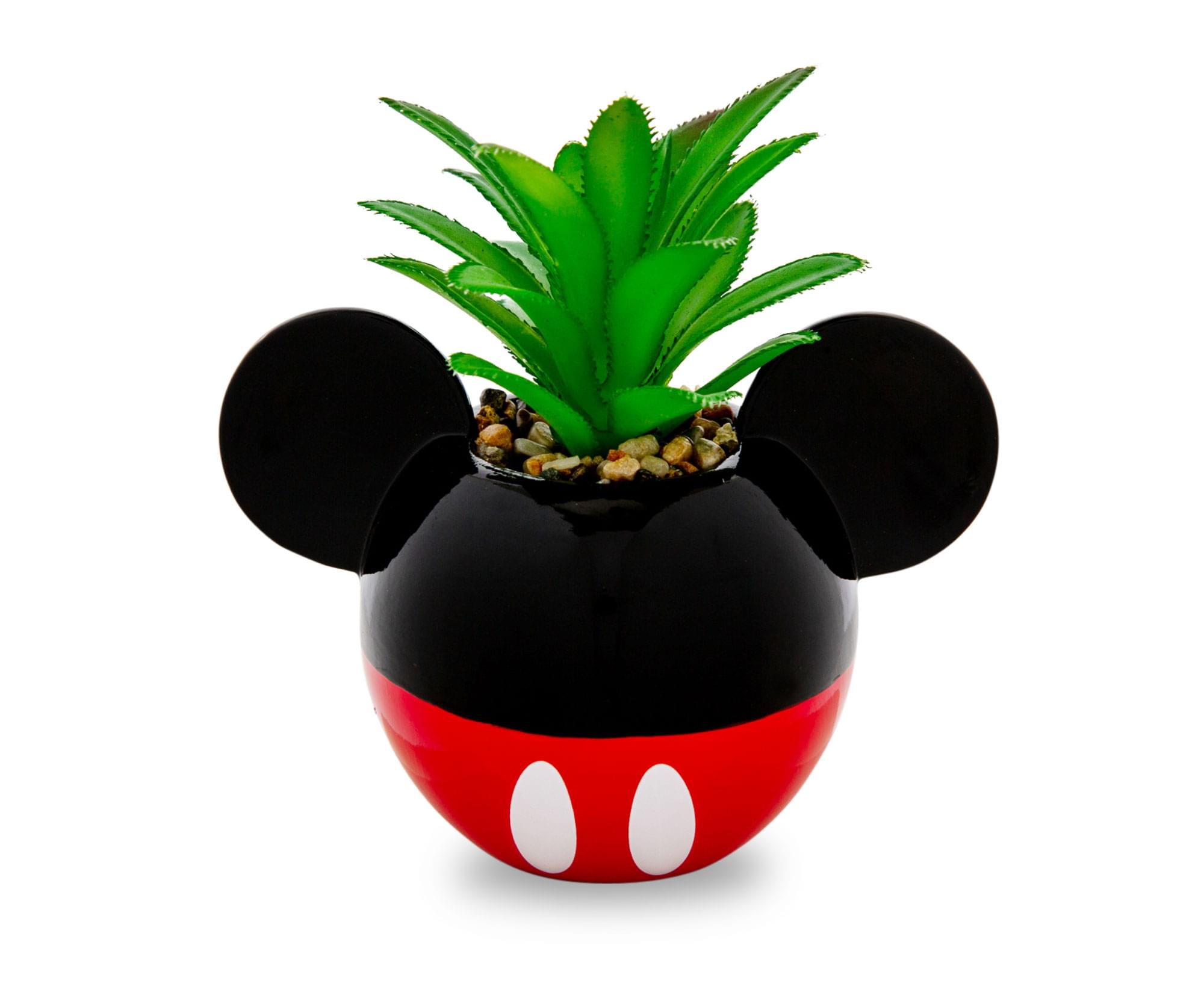 Front. Disney - Disney Mickey Mouse 3-Inch Ceramic Mini Planter with Artificial Succulent - Black.