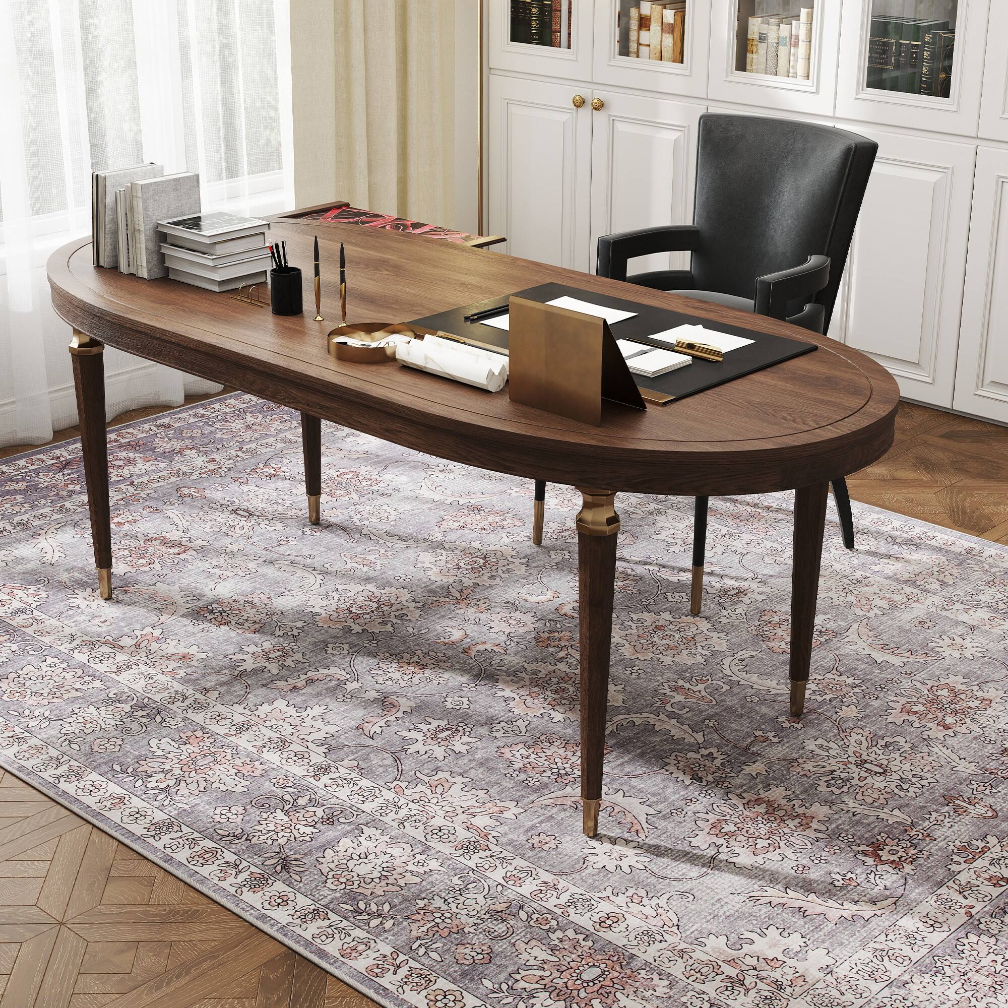 Alt View 8. Homcom - Area Rug 8x10, Machine Washable Non-Slip Traditional Flower Print Floor Cover - Grey.