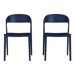 WestinTrends - Playa Outdoor Modern Stackable Plastic Patio Bistro Dining Side Chairs (Set of 2) - Navy Blue